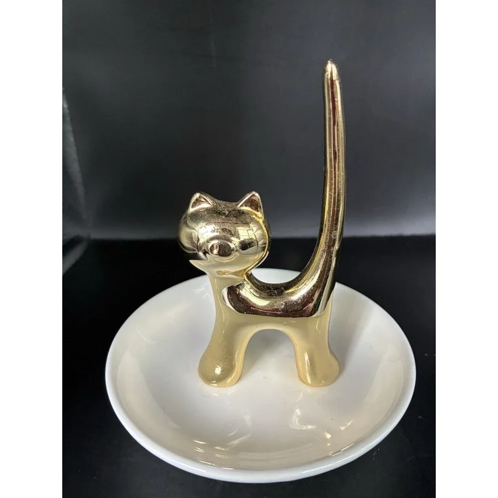 Porcelain Cat Dish Ring Holder And Jewelry Tray